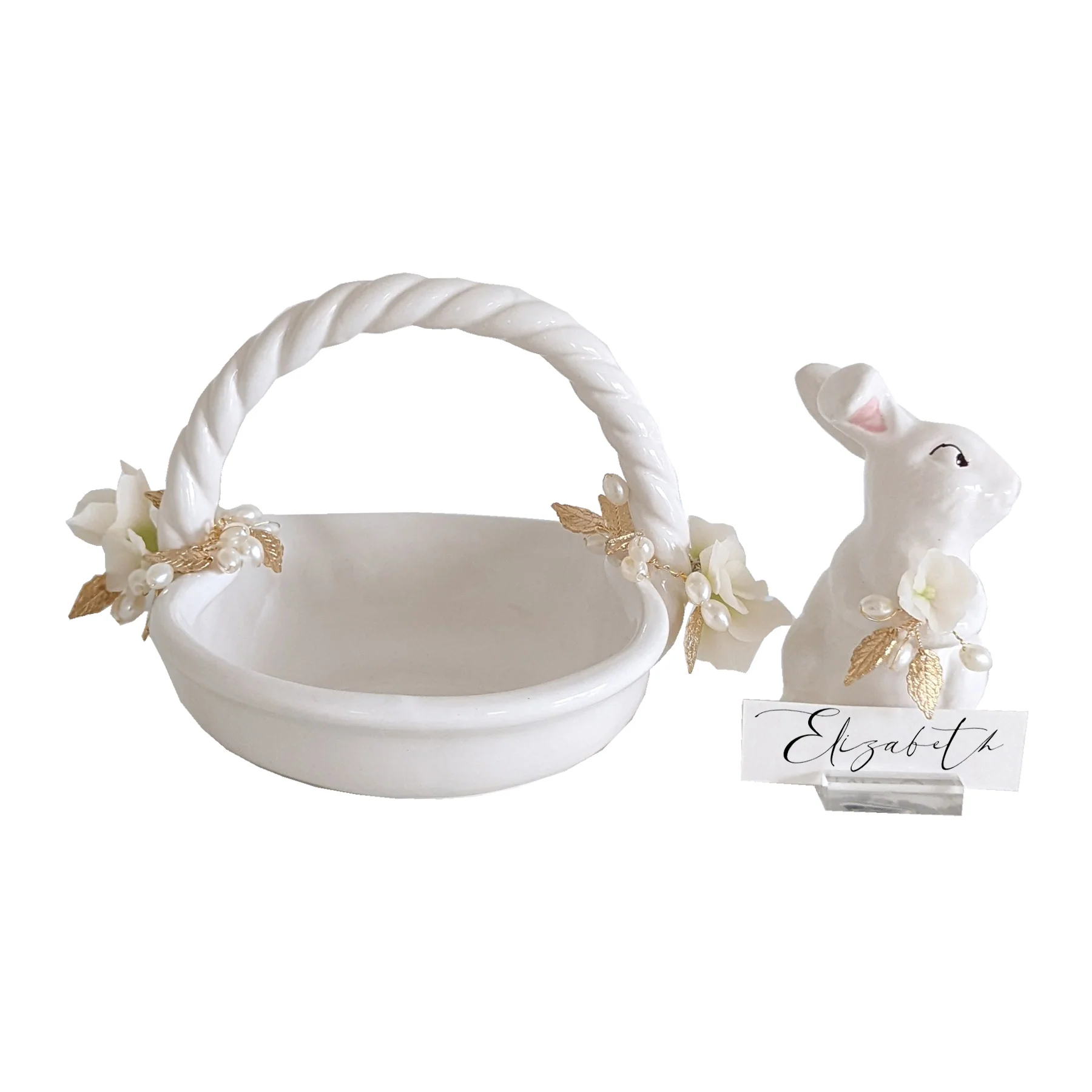 Bunny and Basket Serving Dish with Card Holder - Image 5