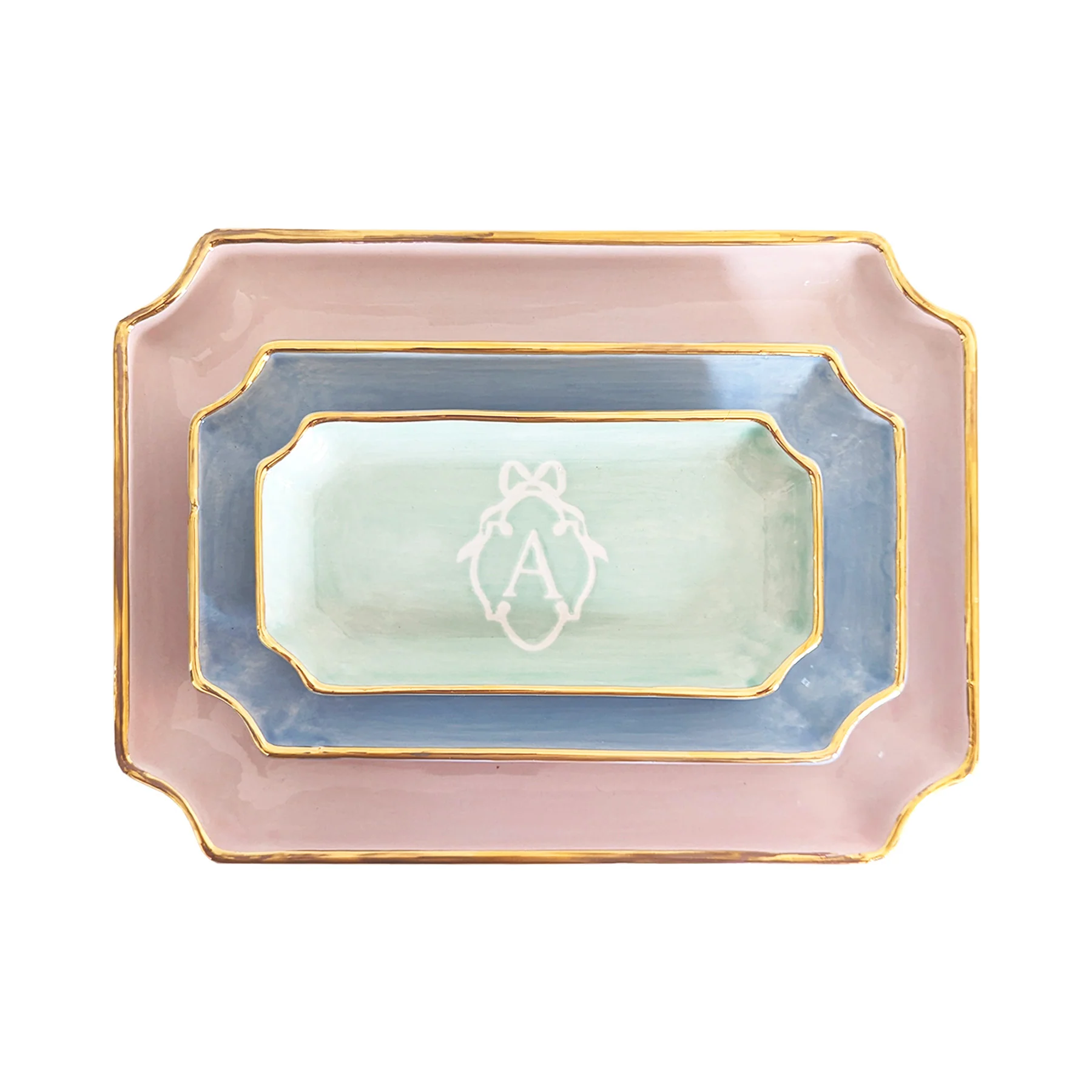 Bow Monogram Trays with 22K Gold Accent - Image 24