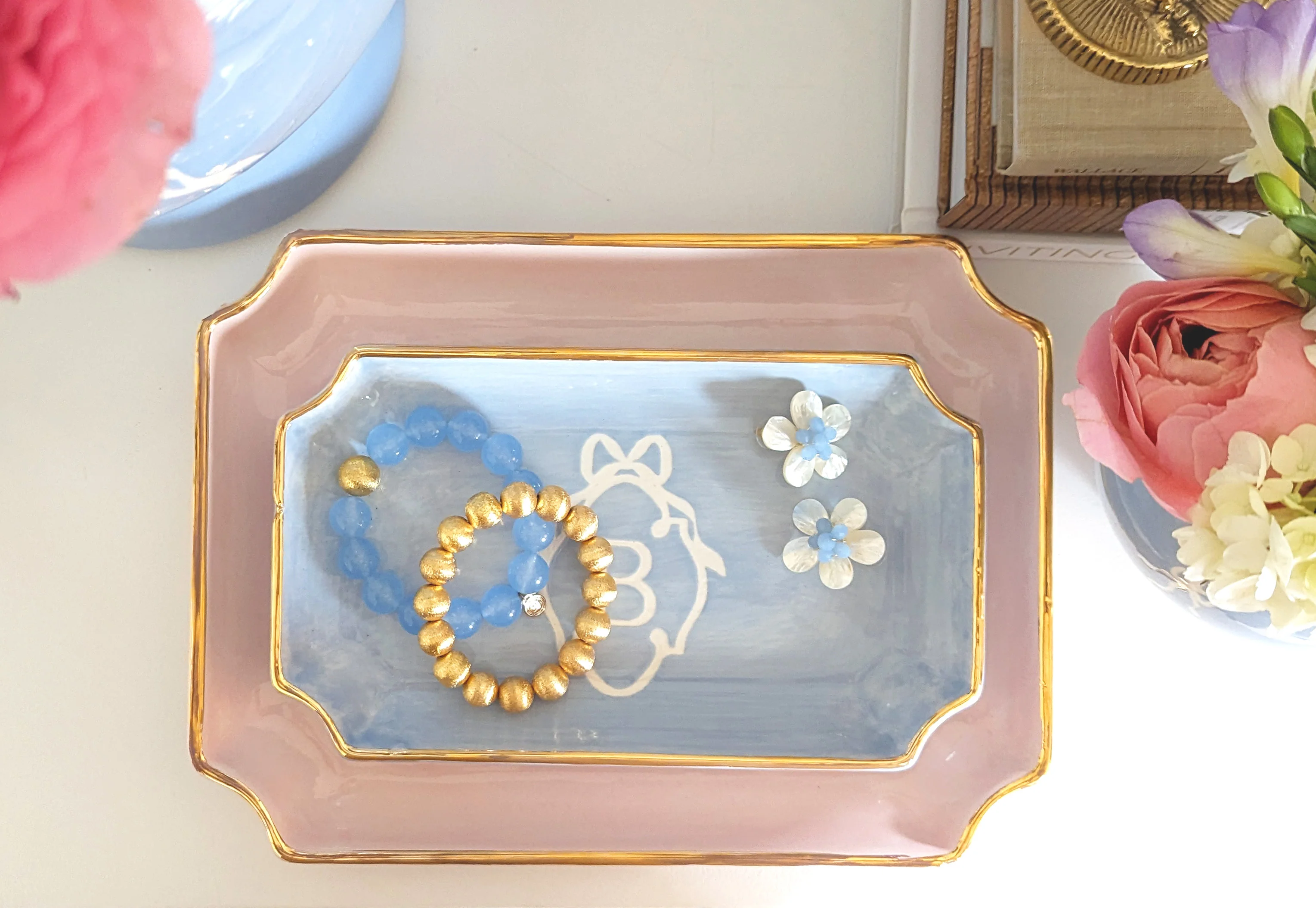 Bow Monogram Trays with 22K Gold Accent - Image 3