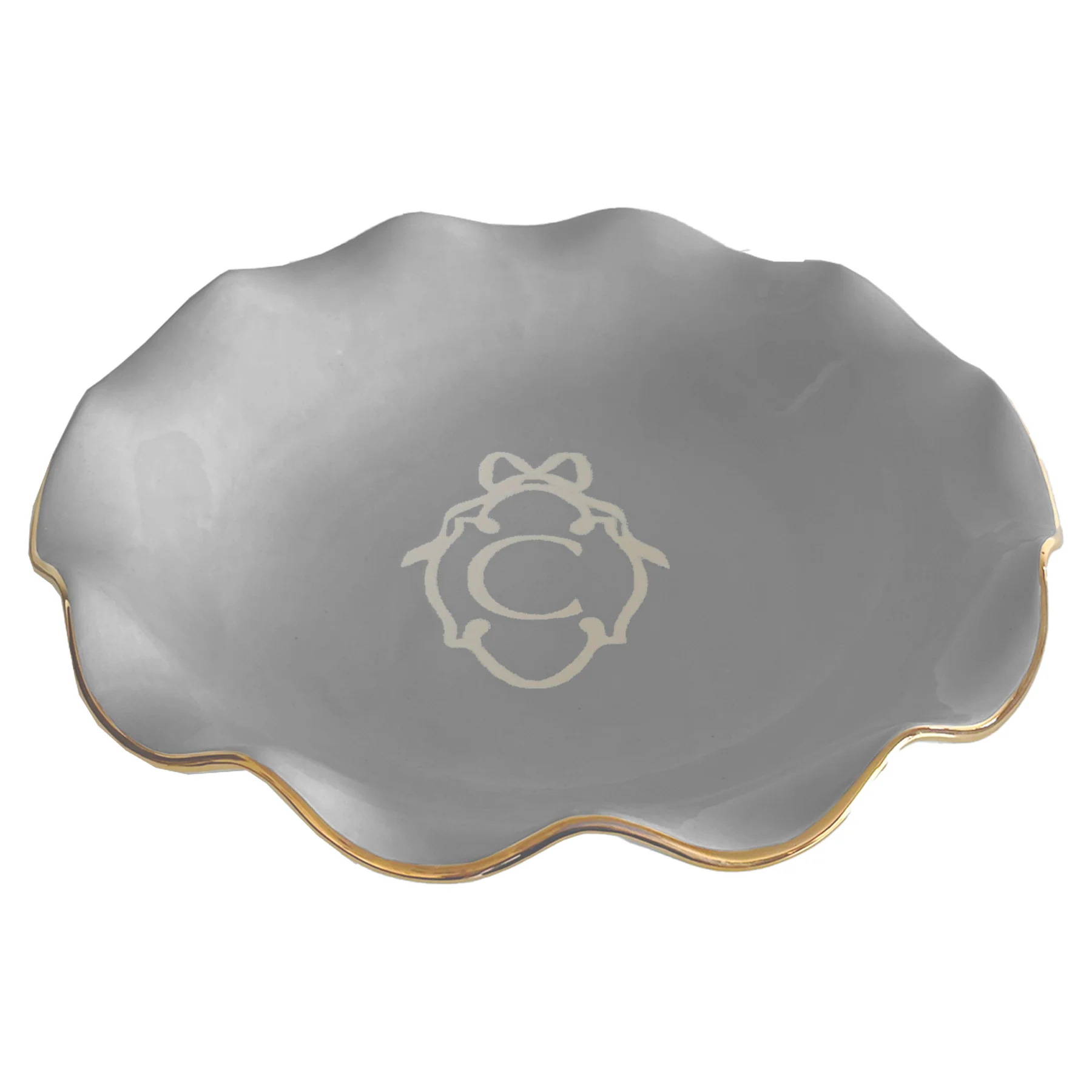 Bow Monogram Large Scalloped Bowl with 22K Gold Accent - Image 10