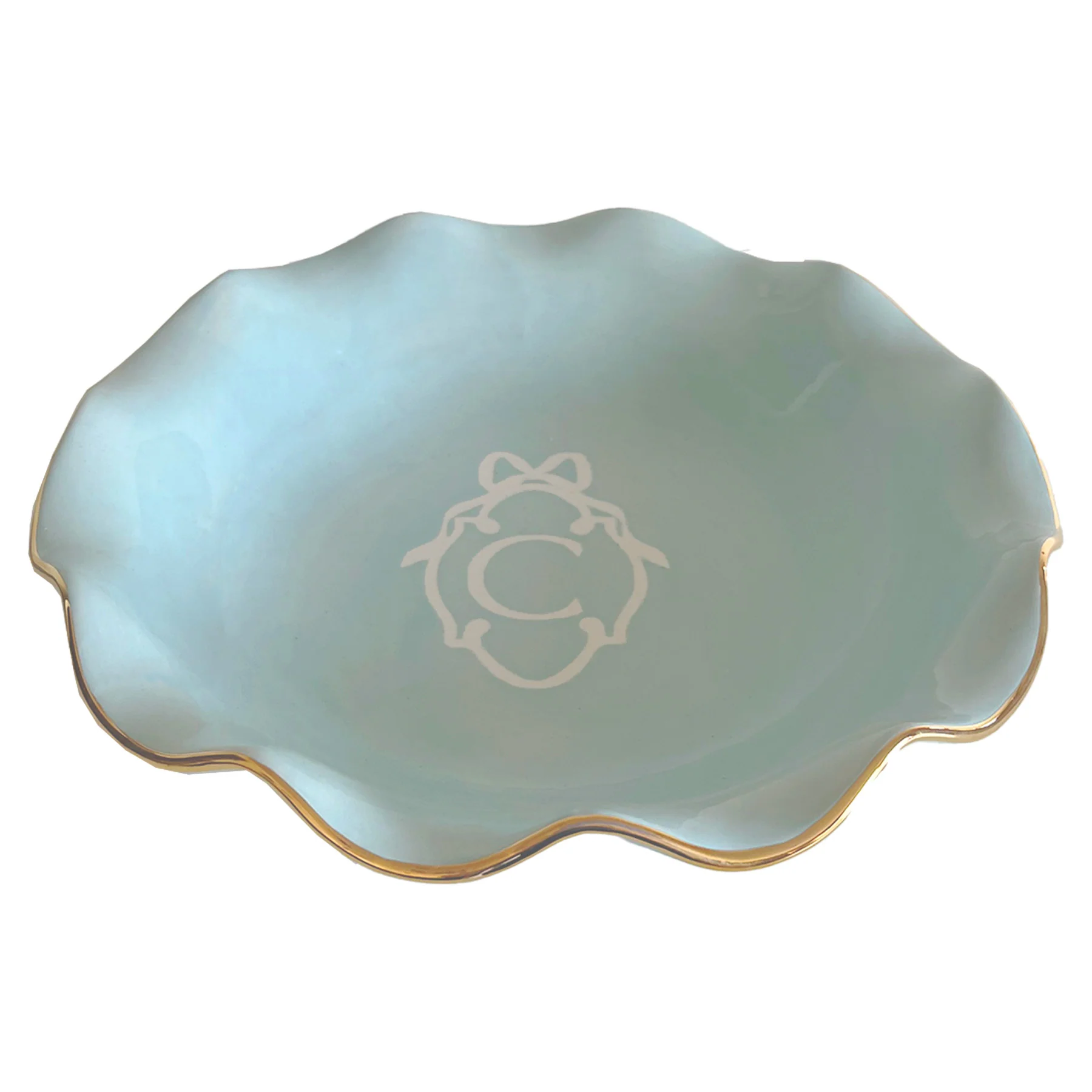 Bow Monogram Large Scalloped Bowl with 22K Gold Accent - Image 15
