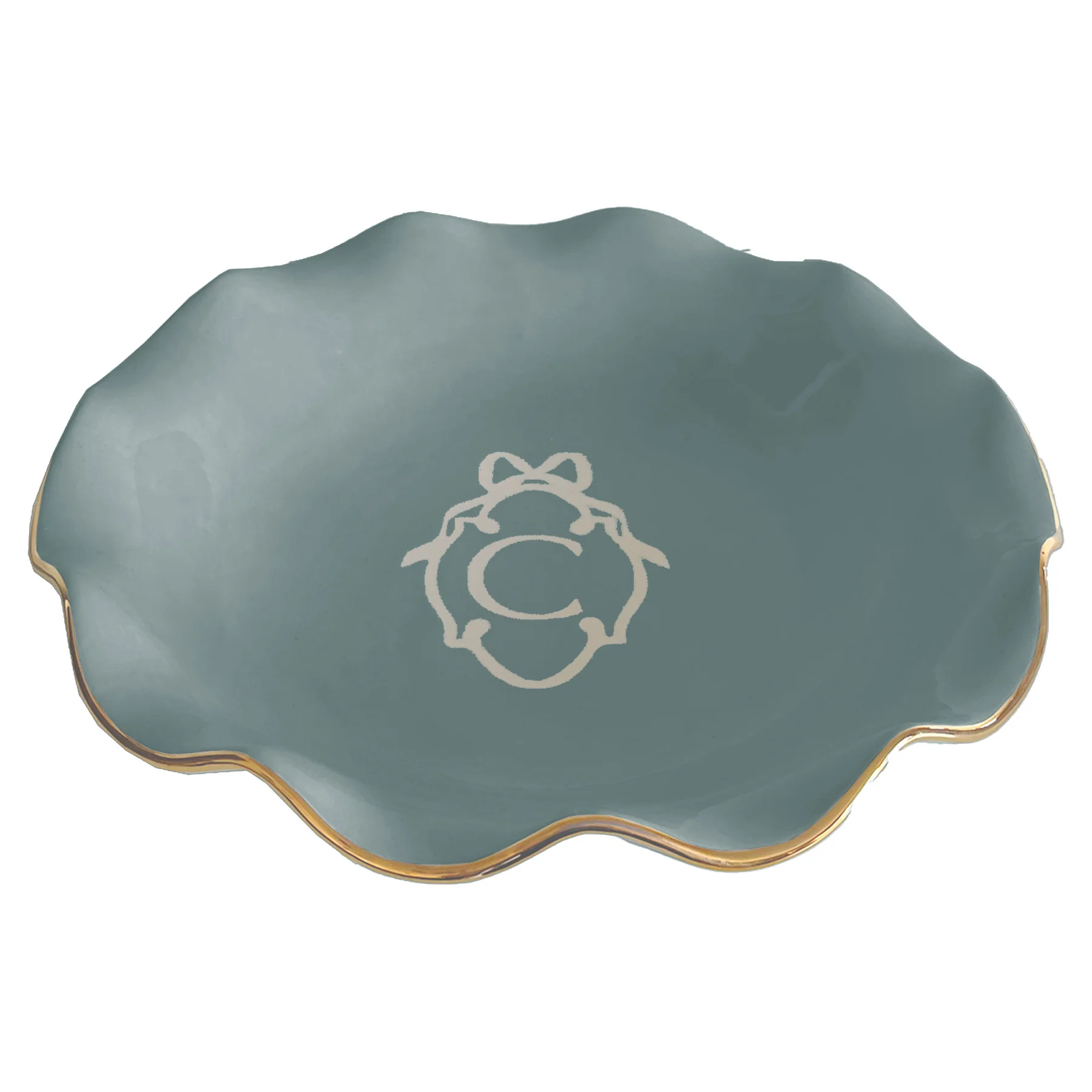 Bow Monogram Large Scalloped Bowl with 22K Gold Accent - Image 8
