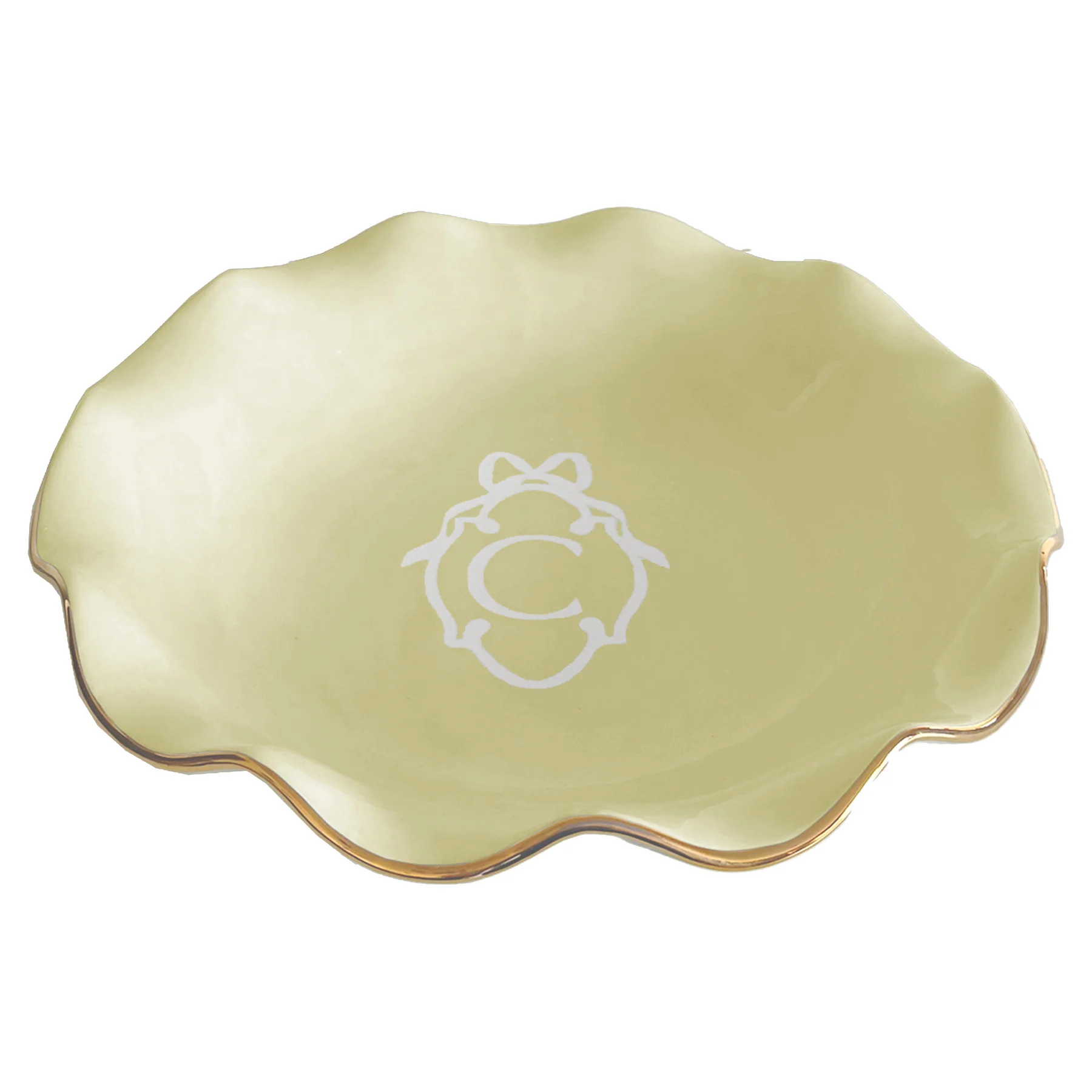 Bow Monogram Large Scalloped Bowl with 22K Gold Accent - Image 9