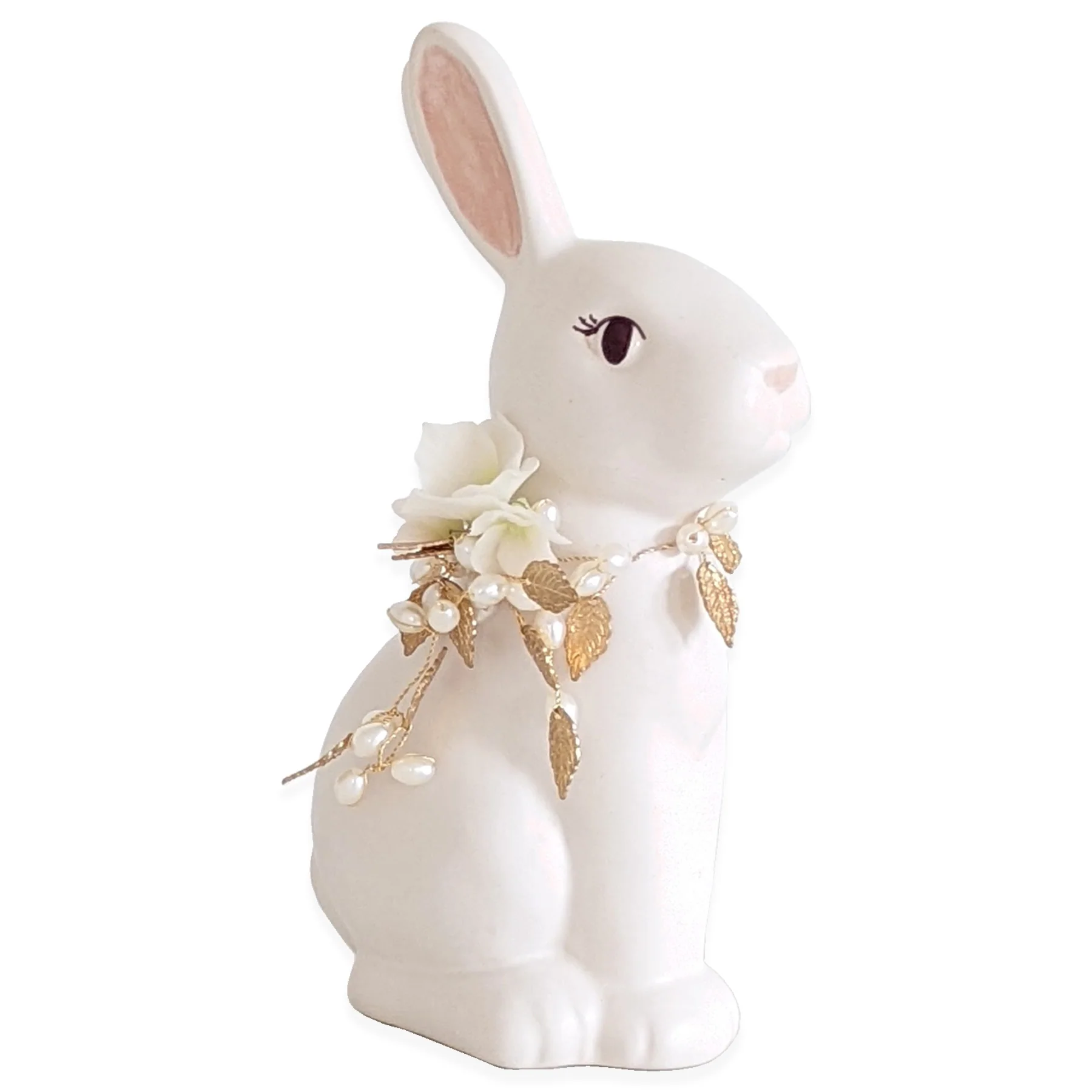 Ivory Sugar Bunny with Hydrangea, Pearl and Gold Accents - Image 3