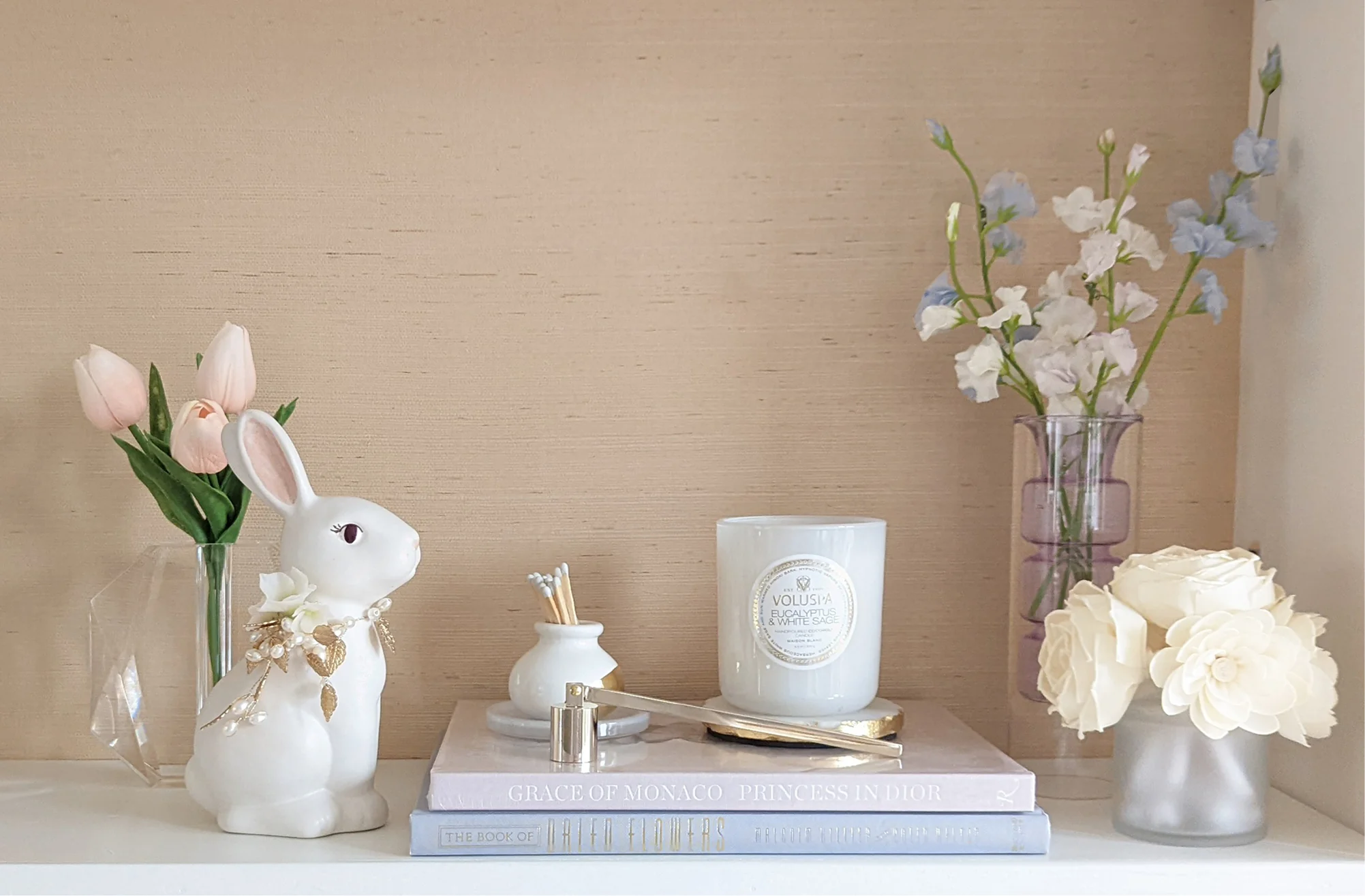 Ivory Sugar Bunny with Hydrangea, Pearl and Gold Accents - Image 6