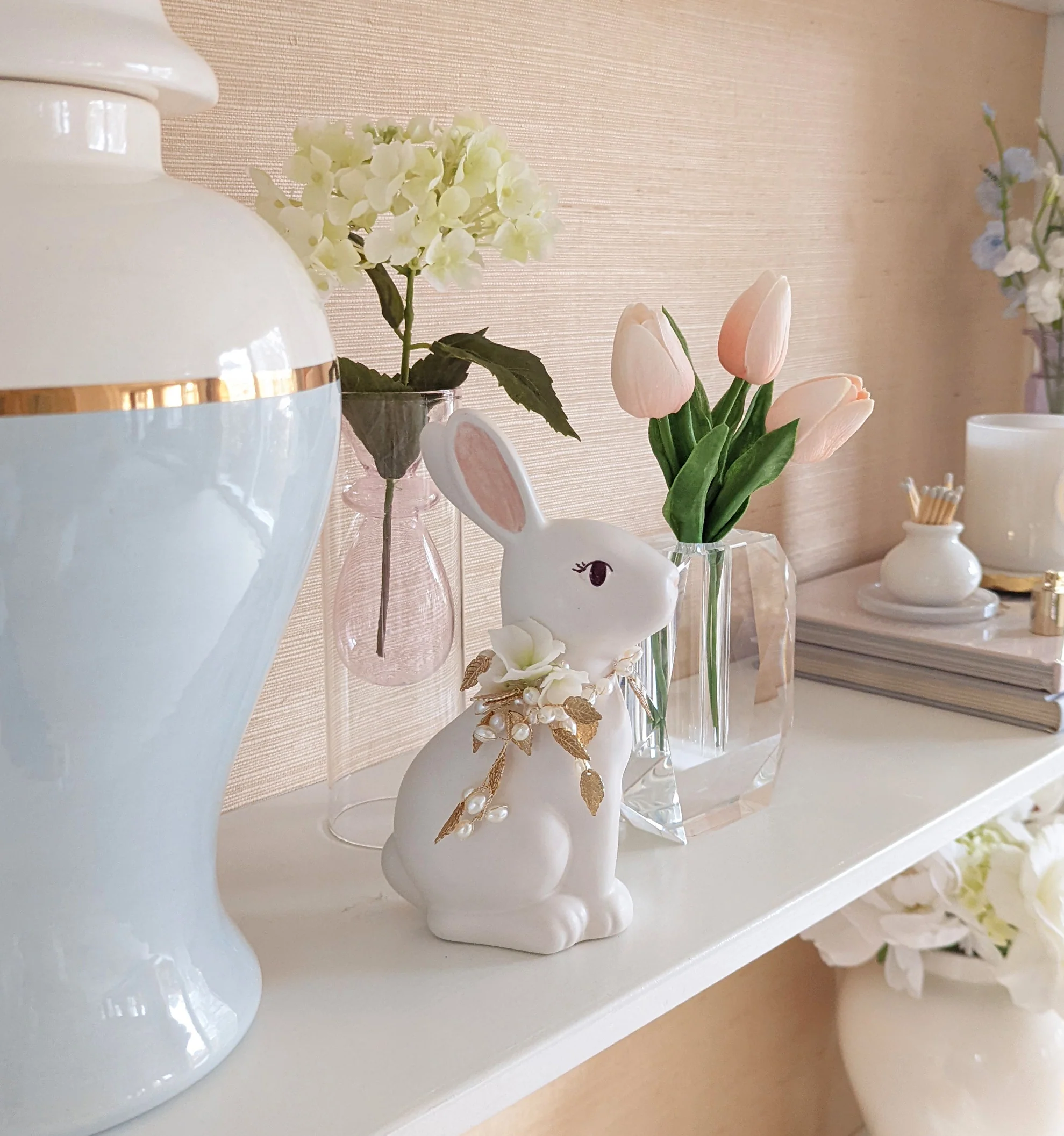 Ivory Sugar Bunny with Hydrangea, Pearl and Gold Accents - Image 7