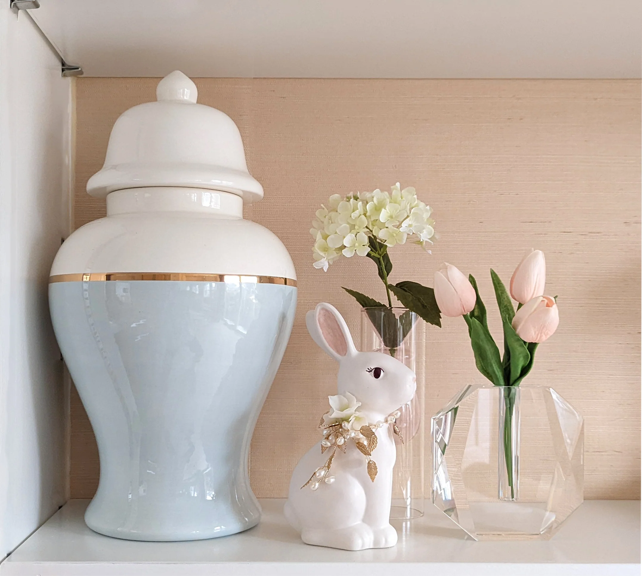 Ivory Sugar Bunny with Hydrangea, Pearl and Gold Accents - Image 8