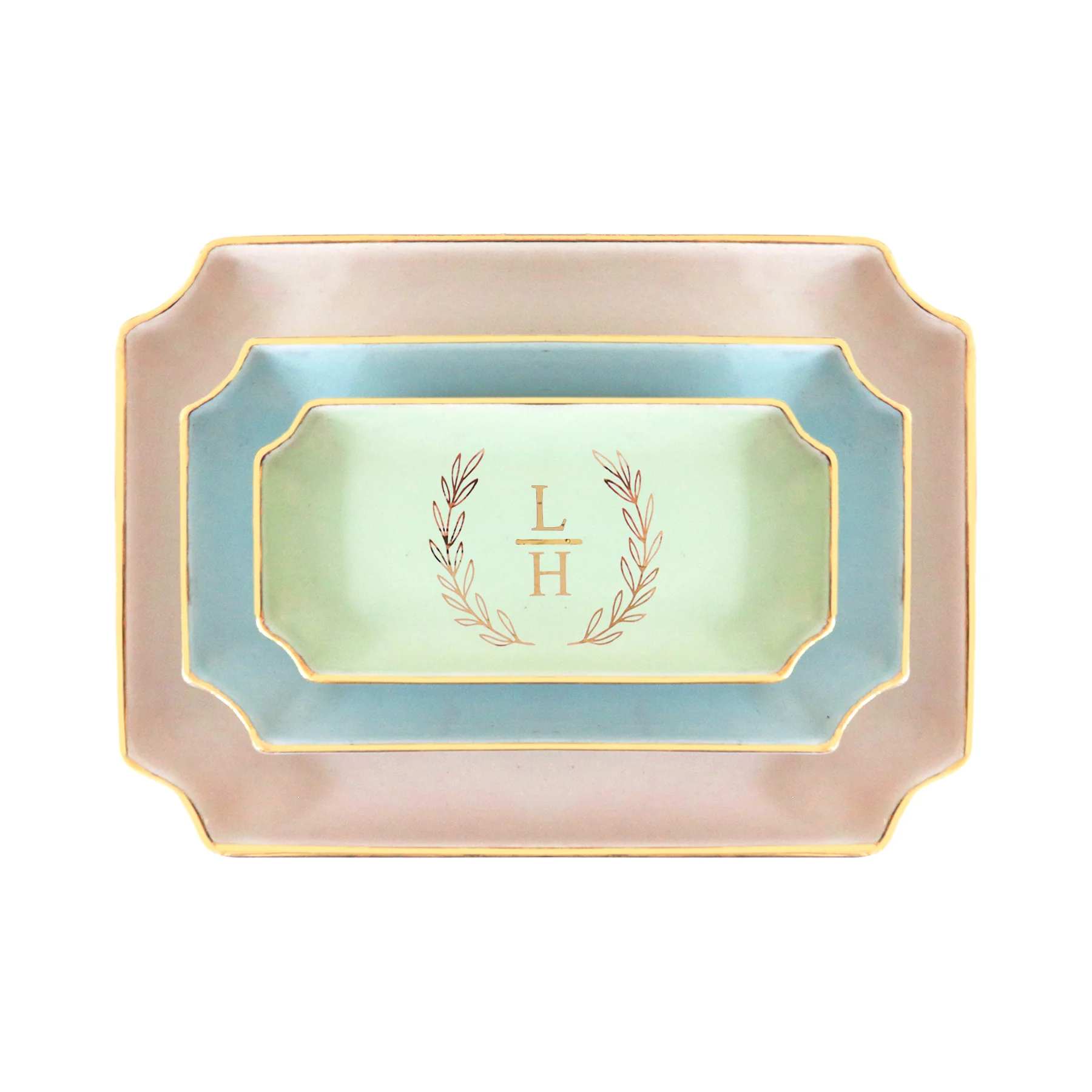 Laurel Wreath Monogram Trays with Gold Accent - Image 3
