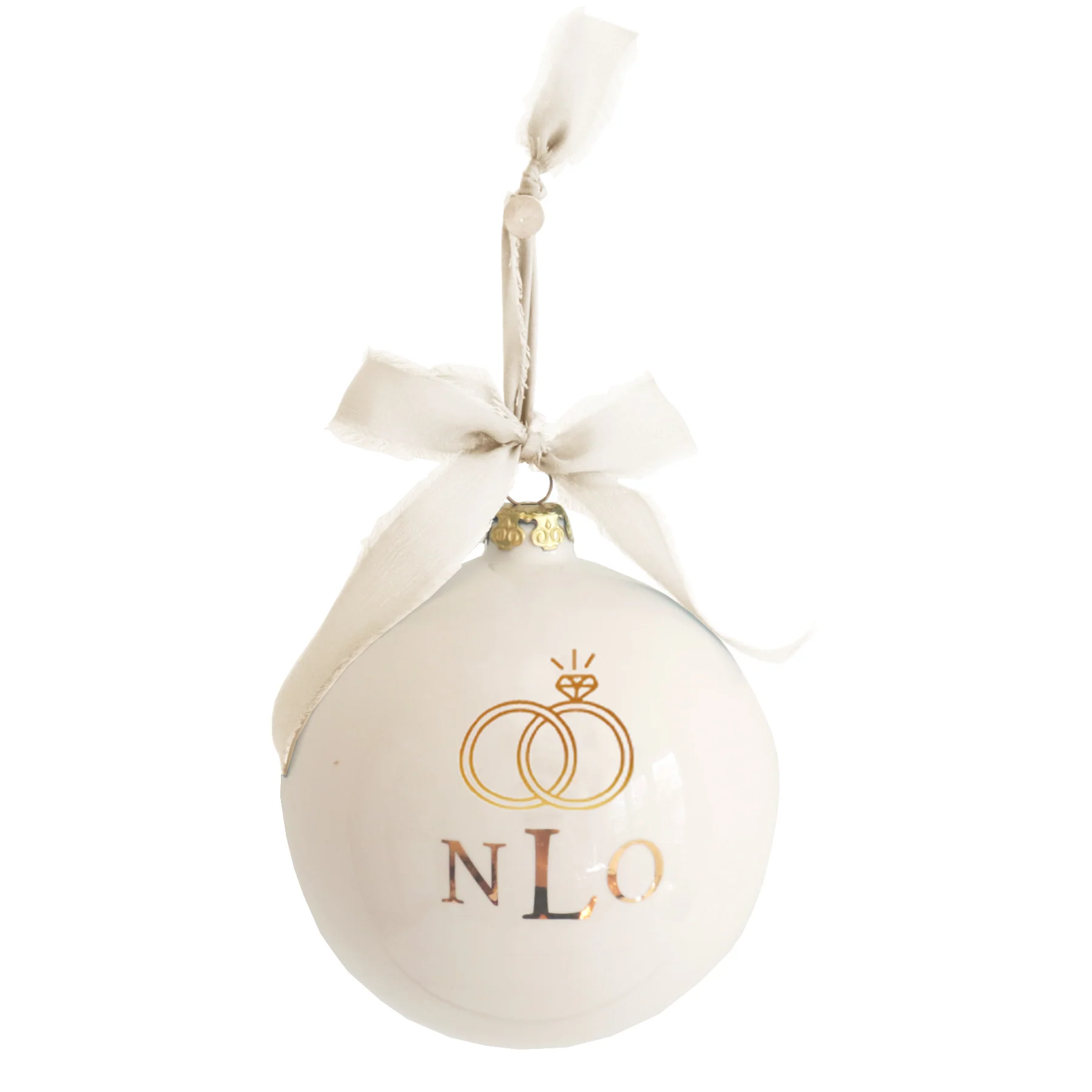 Monogrammed Keepsake Ornament- Wedding with Diamond Ring - Image 4